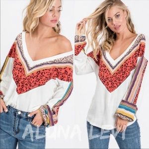 Leopard Brushed Waffle Color-block Top 🐆